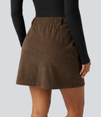 High Waisted 2-in-1 A-Line Corduroy Mini Casual Skirt — Dark Earth — view 6