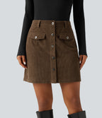 High Waisted 2-in-1 A-Line Corduroy Mini Casual Skirt — Dark Earth — view 5