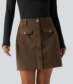 High Waisted 2-in-1 A-Line Corduroy Mini Casual Skirt — Dark Earth — view 3