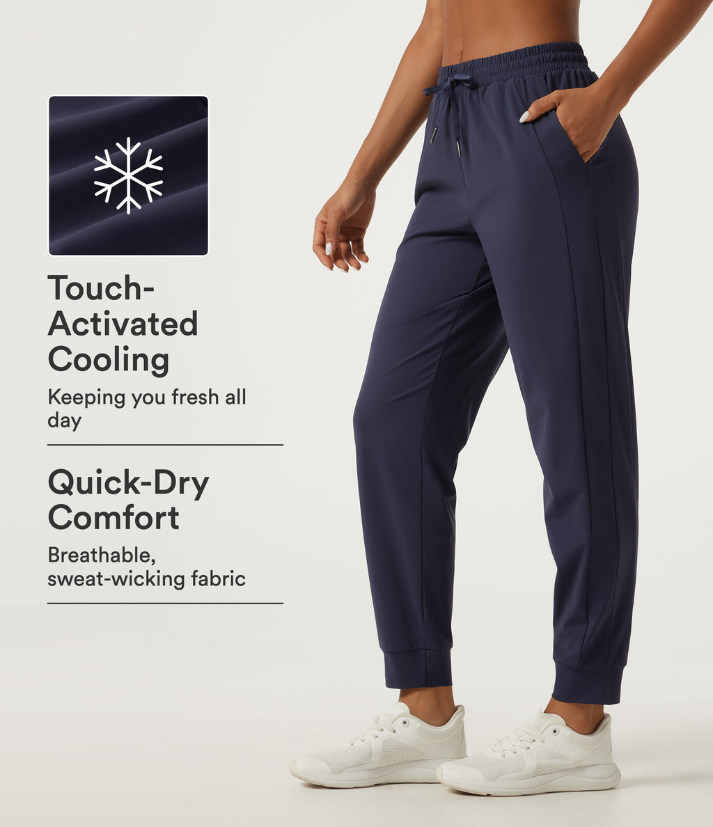 Mid Rise Drawstring Tapered Quick Dry InstantCool Running Joggers with Pockets — Peacoat — view 1