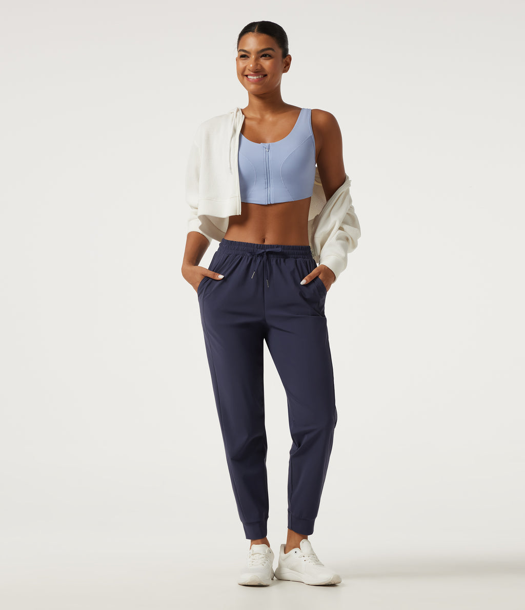 Mid Rise Drawstring Tapered Quick Dry InstantCool Running Joggers with Pockets — Peacoat — view 4