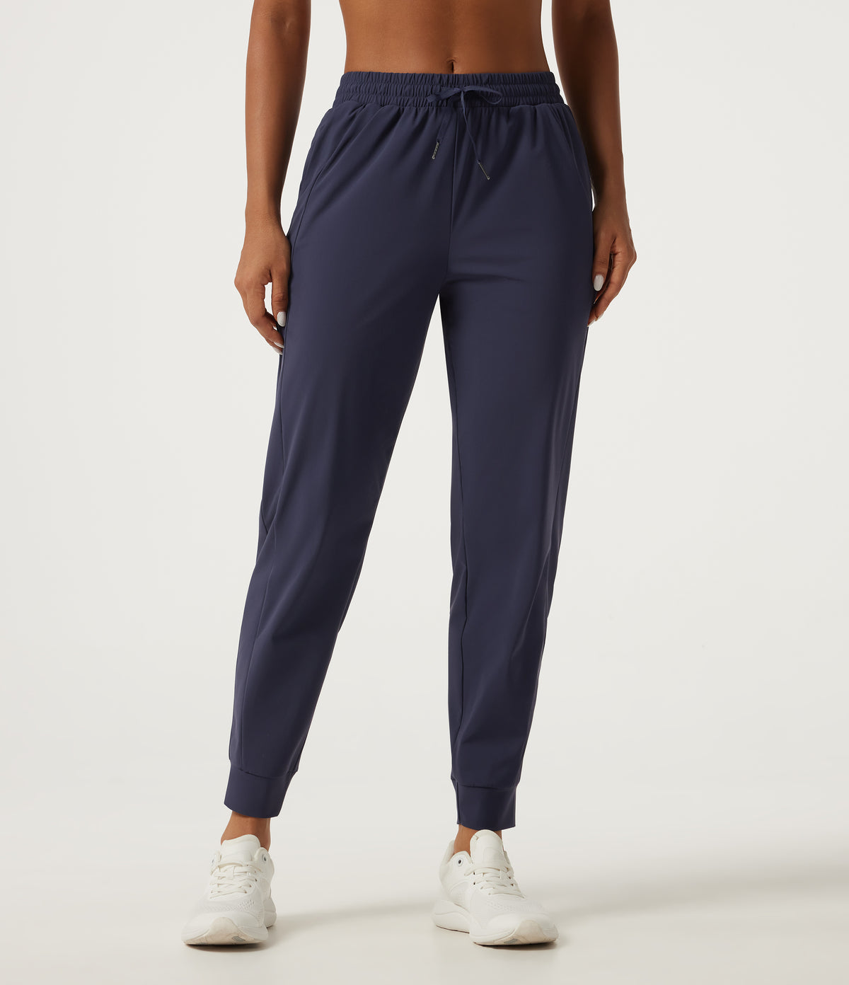 Mid Rise Drawstring Tapered Quick Dry InstantCool Running Joggers with Pockets — Peacoat — view 2