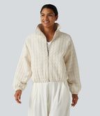 Stand Collar Long Sleeve Quilted Casual Jacket with Pockets — Pillowtalk - Light Beige — view 4