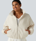 Stand Collar Long Sleeve Quilted Casual Jacket with Pockets — Pillowtalk - Light Beige — view 5