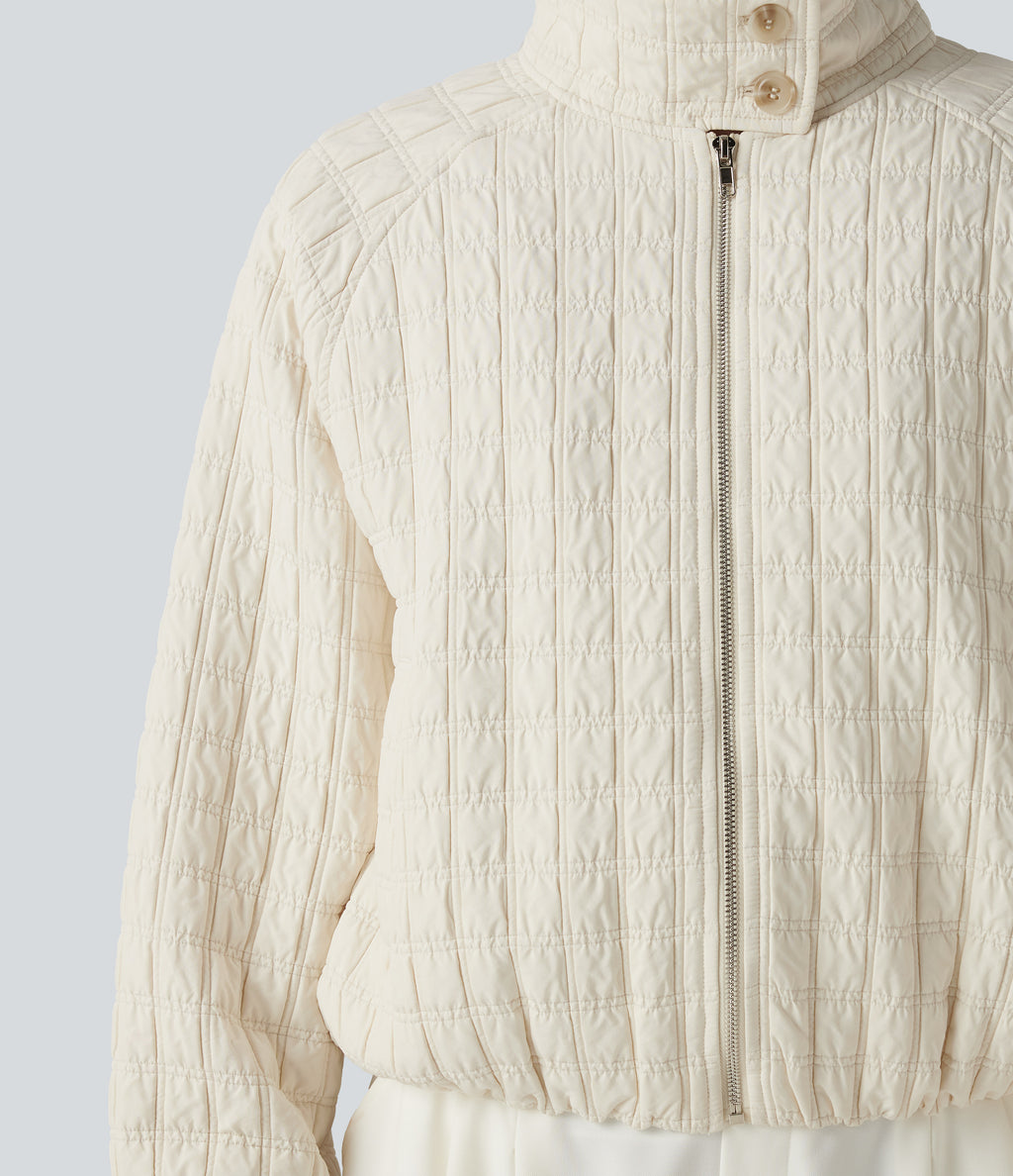 Stand Collar Long Sleeve Quilted Casual Jacket with Pockets — Pillowtalk - Light Beige — view 7