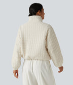 Stand Collar Long Sleeve Quilted Casual Jacket with Pockets — Pillowtalk - Light Beige — view 2