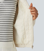 Stand Collar Long Sleeve Quilted Casual Jacket with Pockets — Pillowtalk - Light Beige — view 6
