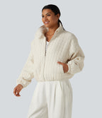 Stand Collar Long Sleeve Quilted Casual Jacket with Pockets — Pillowtalk - Light Beige — view 3