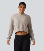 Ribbed Knit Hooded Long Sleeve Lounge Top — Smoked Olive — view 4