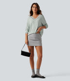 Ribbed V Neck Contrast Lace Long Sleeve Lounge Top — Fairest Jade — view 7