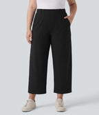Plus Size High Waisted Barrel Leg Casual Trousers with Pockets — Black — view 6