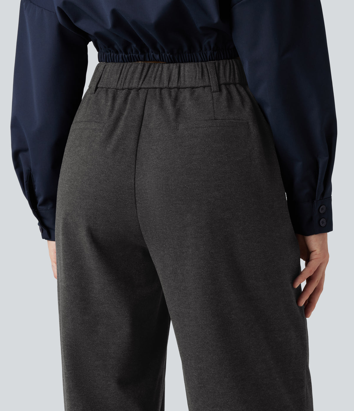 High Waisted Tapered Work Trousers with Pockets — Dark Grey — view 5