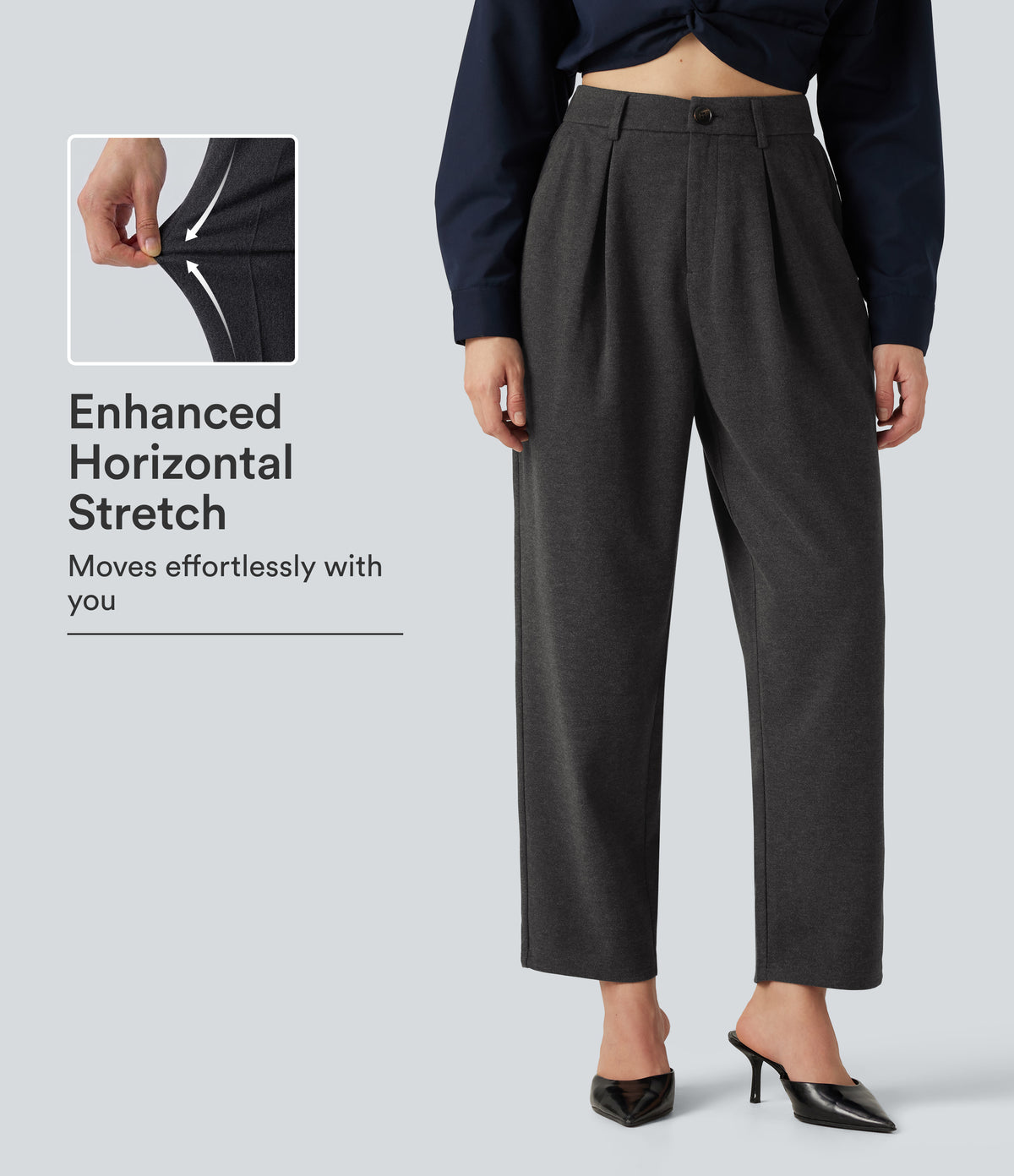 High Waisted Tapered Work Trousers with Pockets — Dark Grey — view 1