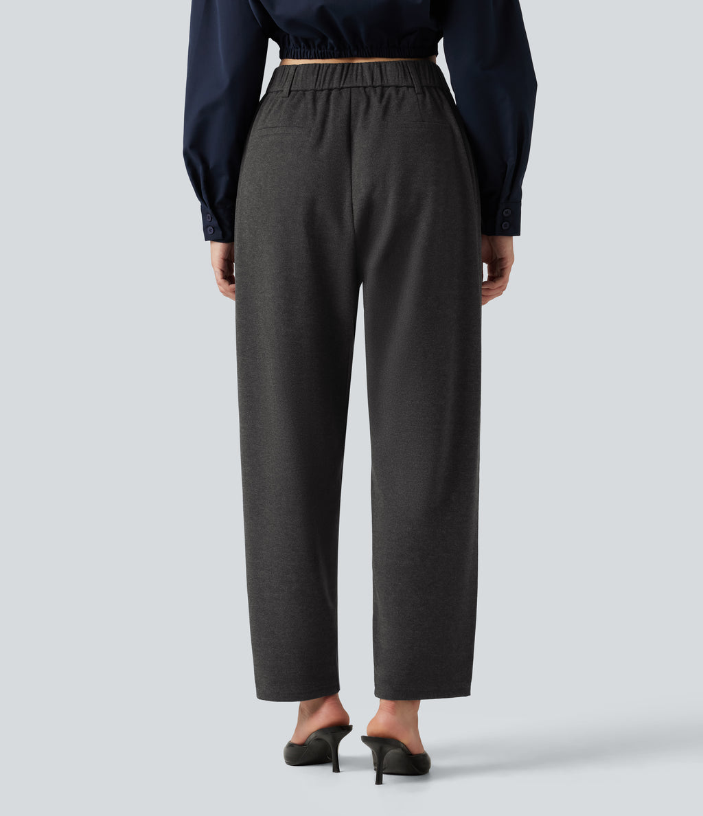 High Waisted Tapered Work Trousers with Pockets — Dark Grey — view 2