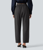 High Waisted Tapered Work Trousers with Pockets — Dark Grey — view 2
