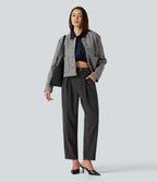 High Waisted Tapered Work Trousers with Pockets — Dark Grey — view 6