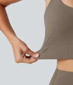 Ribbed Light Support U Neck Built-in Bra Yoga Tank Top — Dawn Brown — view 5