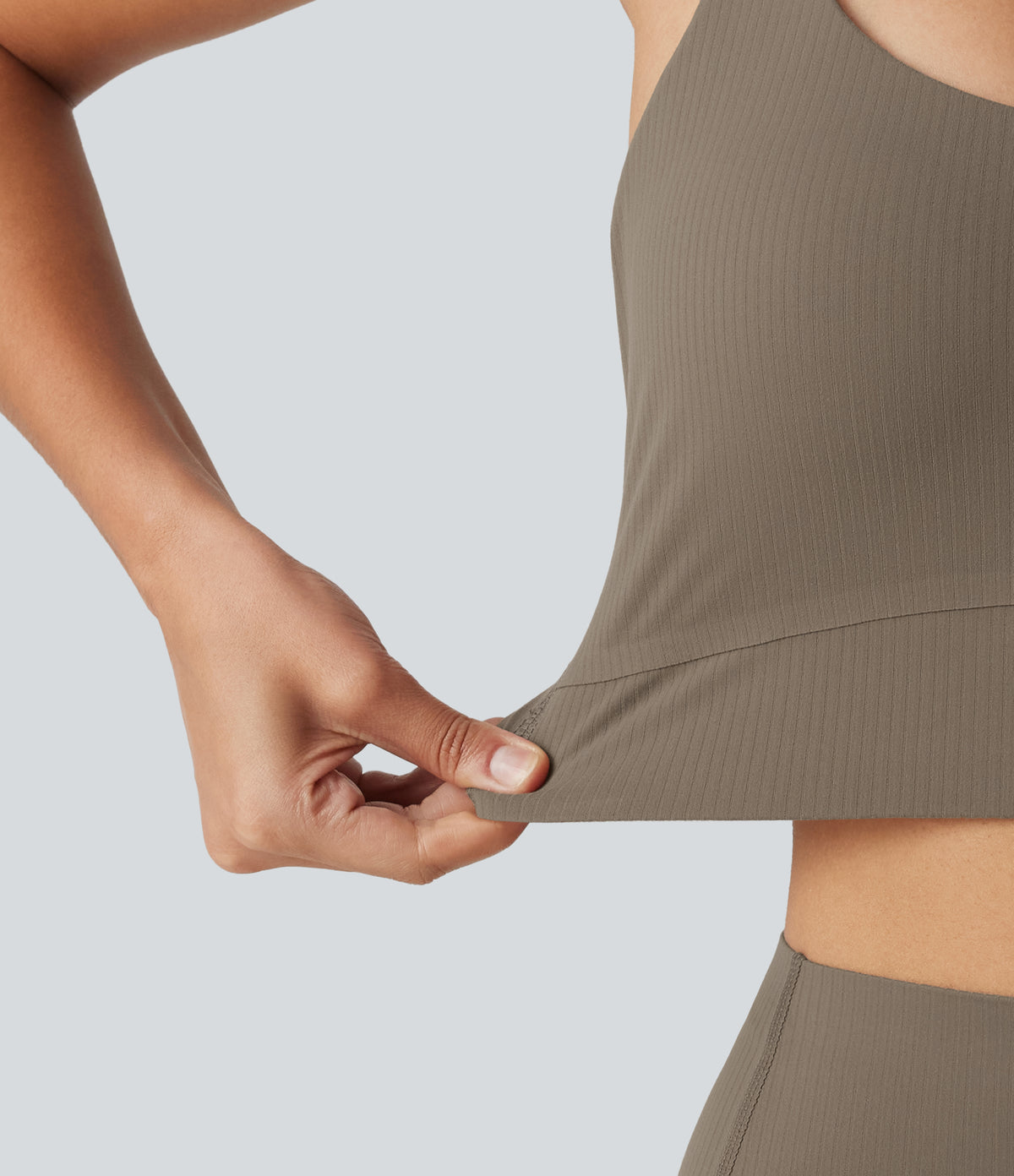 Ribbed Light Support U Neck Built-in Bra Yoga Tank Top — Dawn Brown — view 5