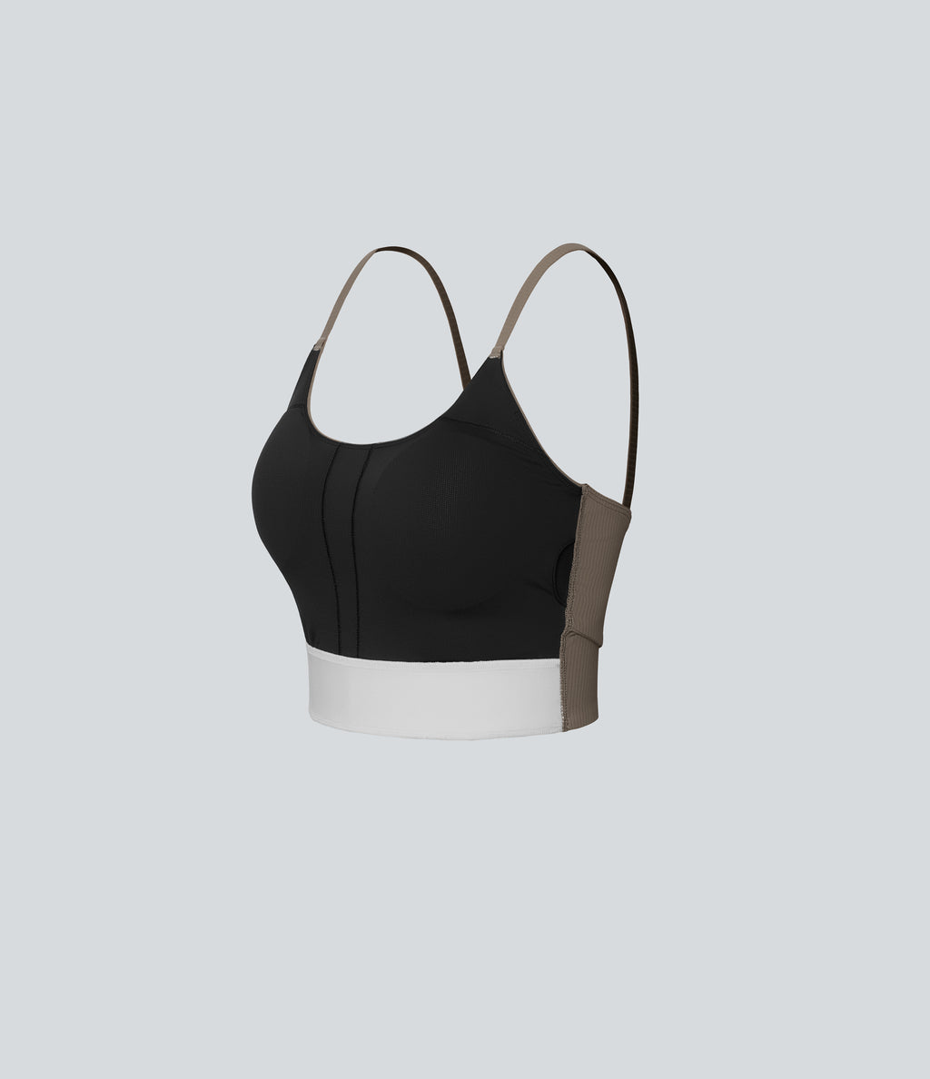 Ribbed Light Support U Neck Built-in Bra Yoga Tank Top — Dawn Brown — view 7