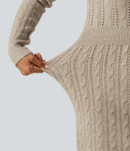 Round Neck Raglan Long Sleeve Bodycon Mini Casual Sweater Dress — Oatstone Beige — view 4