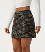 High Waisted Camo 2-in-1 A Line Mini Casual Skirt with Pocket — Heather Camo — view 3