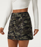 High Waisted Camo 2-in-1 A Line Mini Casual Skirt with Pocket — Heather Camo — view 5