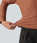 Boat Neck Batwing Long Sleeve Tie Back Curved Hem Casual Top — Rust Red — view 8