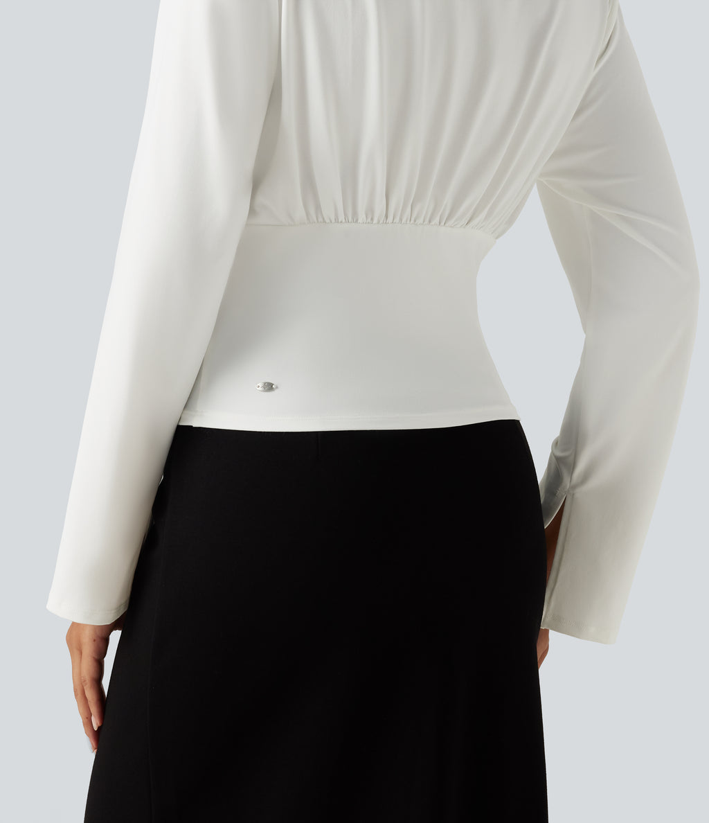 Flounce Long Sleeve Work Shirt — White — view 5