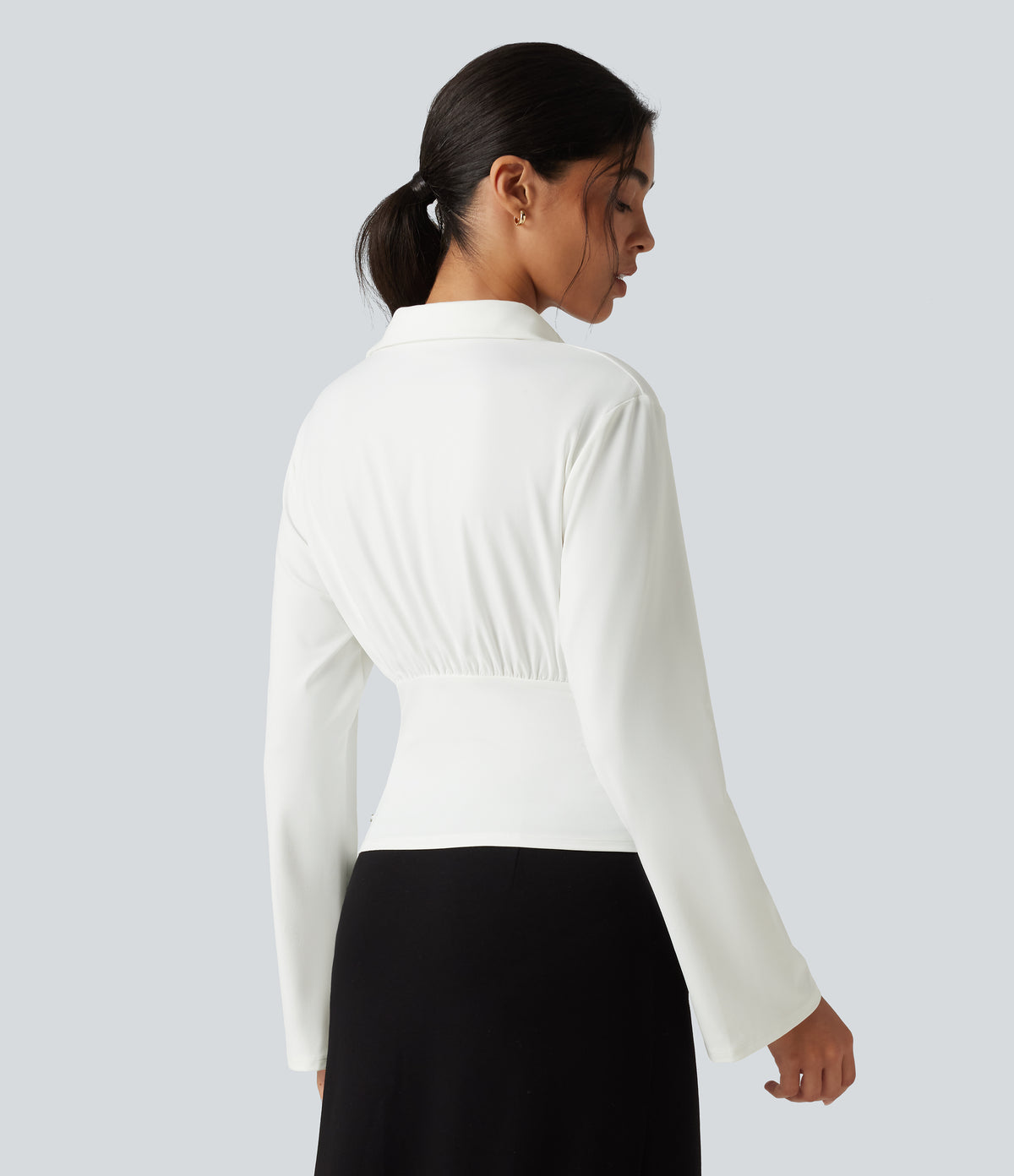 Flounce Long Sleeve Work Shirt — White — view 2
