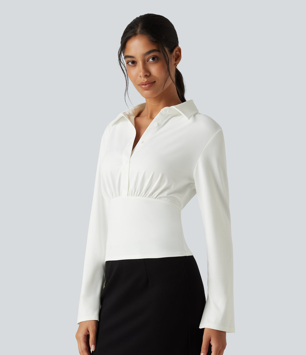 Flounce Long Sleeve Work Shirt — White — view 3