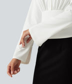 Flounce Long Sleeve Work Shirt — White — view 7