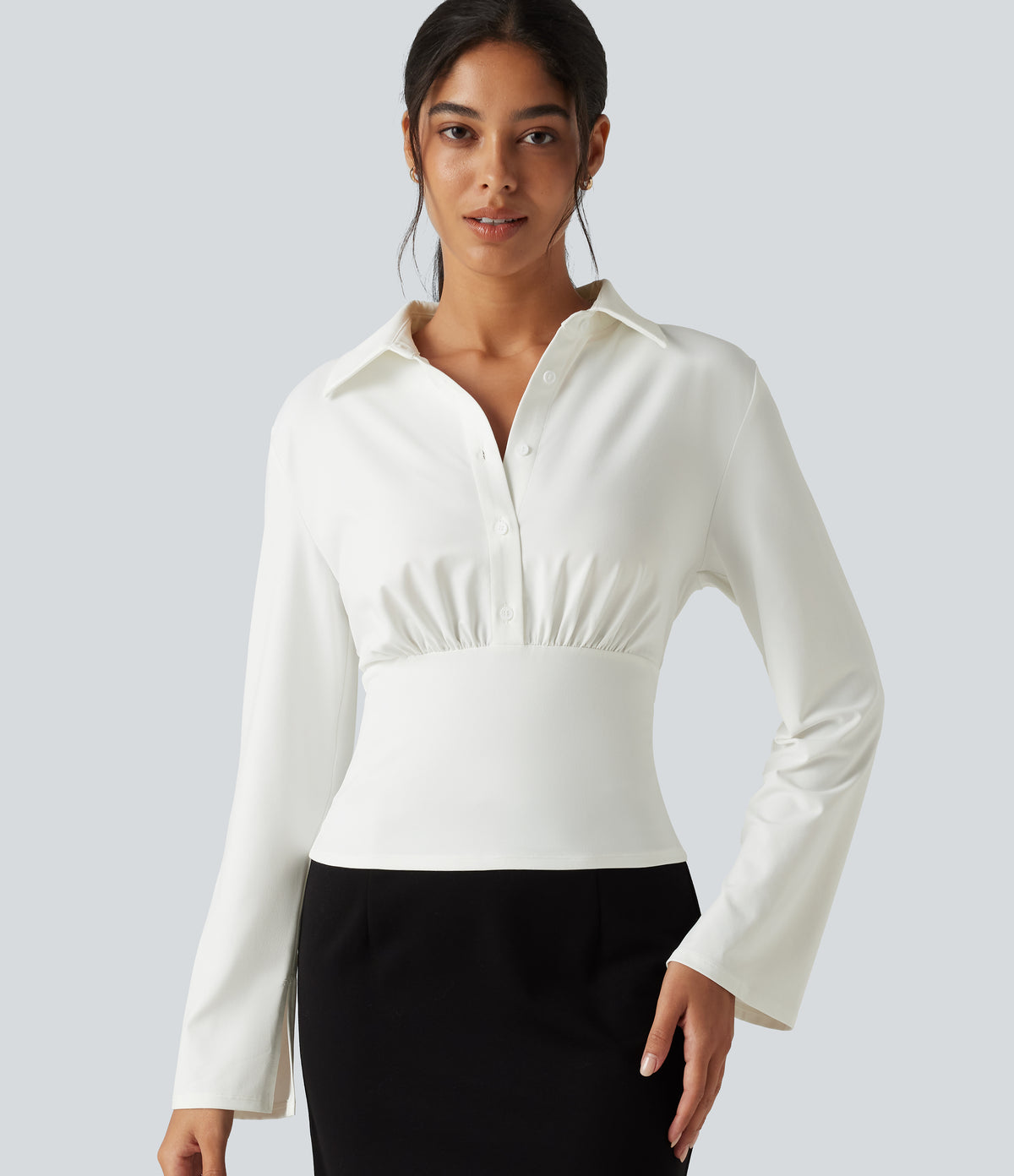 Flounce Long Sleeve Work Shirt — White — view 1