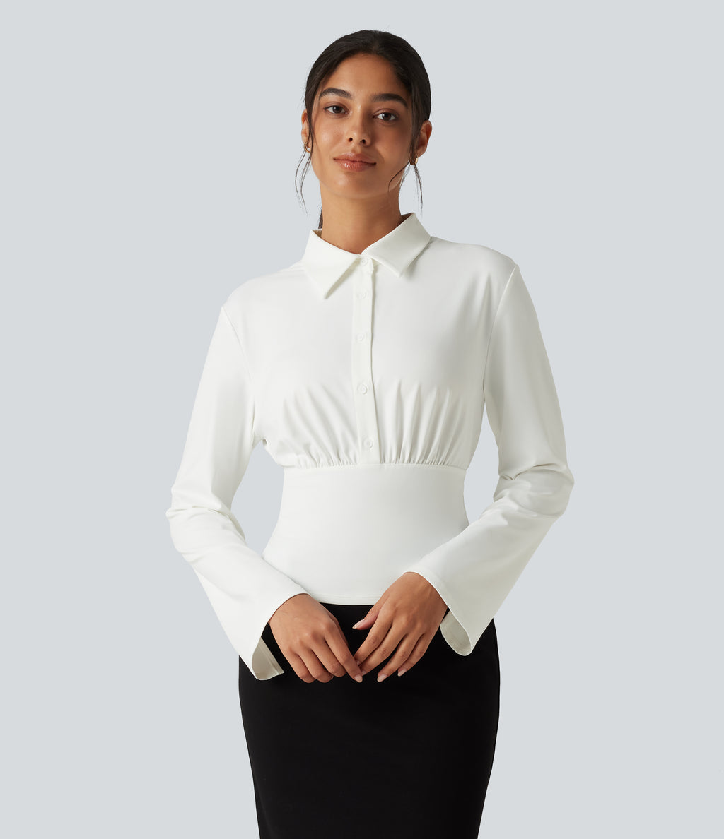Flounce Long Sleeve Work Shirt — White — view 4
