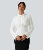 Flounce Long Sleeve Work Shirt — White — view 4