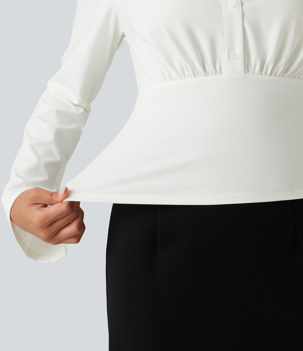 Flounce Long Sleeve Work Shirt — White — view 6