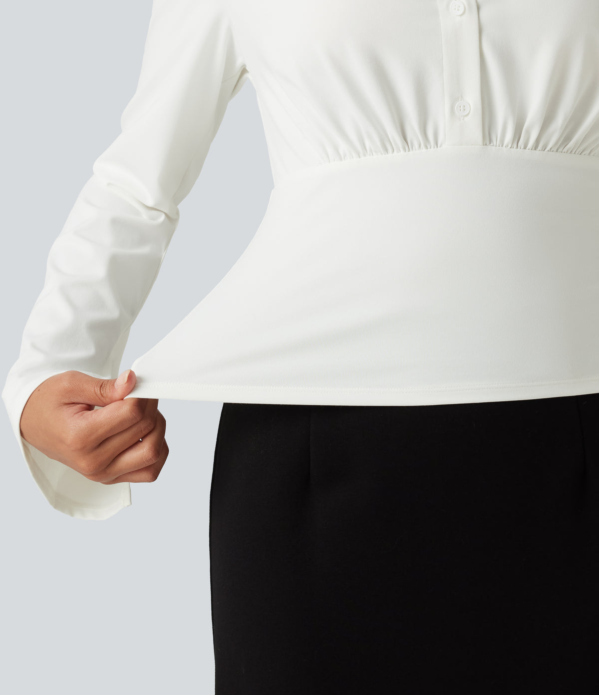 Flounce Long Sleeve Work Shirt — White — view 6