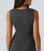 Round Neck Sleeveless Houndstooth Plaid Mini Work Dress — Charcoal Black Houndstooth Plaid — view 4