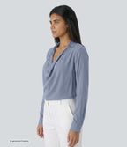 Cowl Neck Long Sleeve Casual Top — Blue Blizzard — view 3