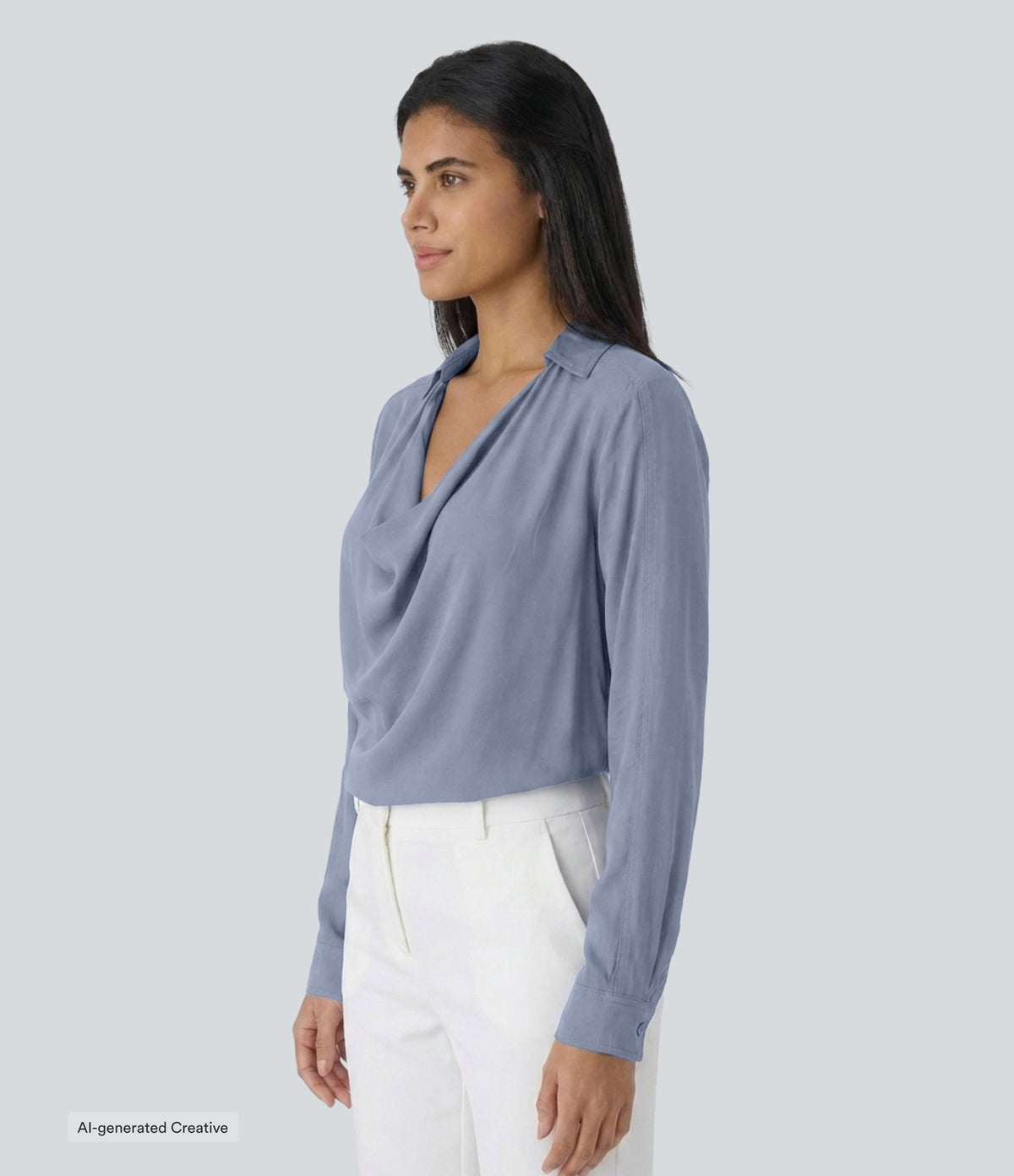 Cowl Neck Long Sleeve Casual Top — Blue Blizzard — view 3