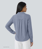 Cowl Neck Long Sleeve Casual Top — Blue Blizzard — view 4