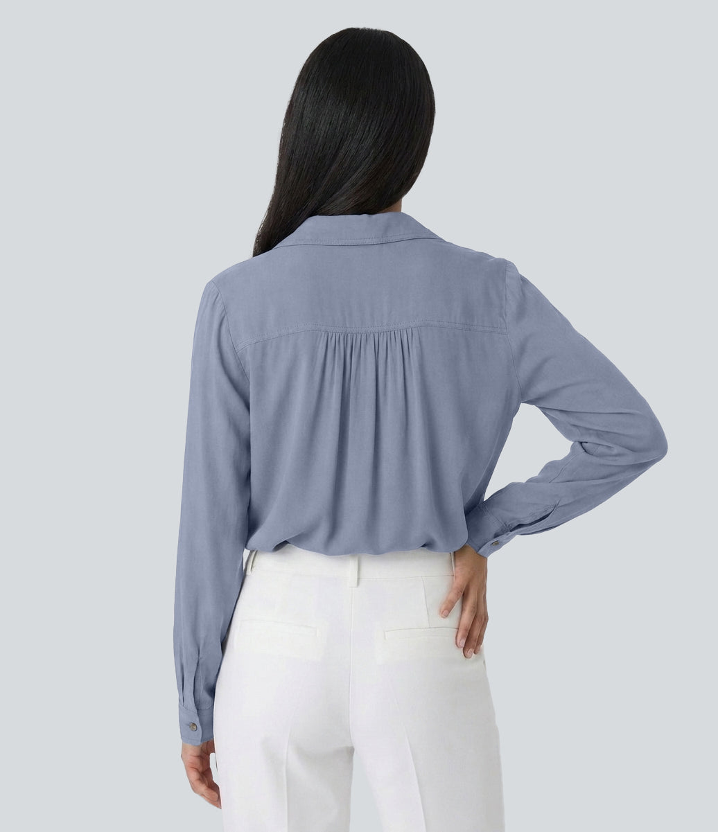 Cowl Neck Long Sleeve Casual Top — Blue Blizzard — view 2