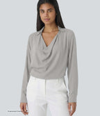 Cowl Neck Long Sleeve Casual Top — Aloof Grey — view 6