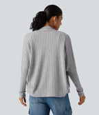 Ribbed Knit Open Front Batwing Long Sleeve Casual Cardigan — Frosted Slate — view 2