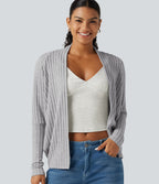 Ribbed Knit Open Front Batwing Long Sleeve Casual Cardigan — Frosted Slate — view 5