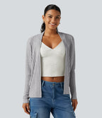 Ribbed Knit Open Front Batwing Long Sleeve Casual Cardigan — Frosted Slate — view 3
