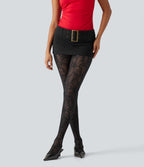 High Waisted Tummy Control Contrast Lace Casual Leggings — Black — view 8