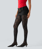 High Waisted Tummy Control Contrast Lace Casual Leggings — Black — view 7