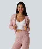 Hooded Long Sleeve Lounge Cardigan — Peachskin — view 4