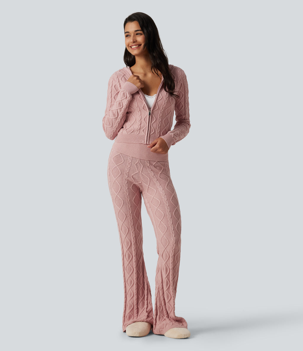Hooded Long Sleeve Lounge Cardigan — Peachskin — view 7