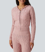 Hooded Long Sleeve Lounge Cardigan — Peachskin — view 5